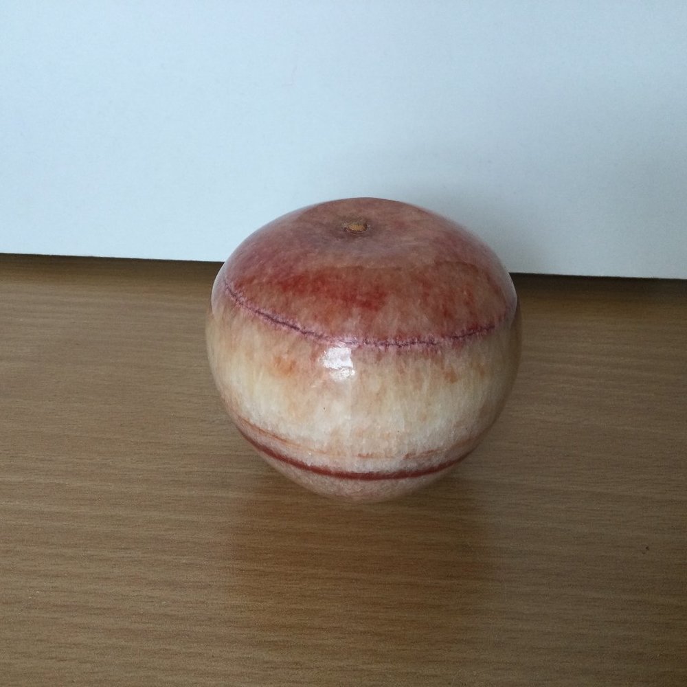 Beautiful pink stripe stone apple figurine paperweight pink red 445g